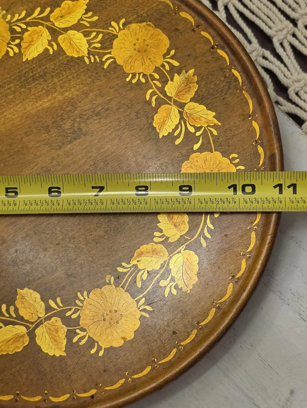 Vintage Signed Folk Art Wooden Lazy Susan Turntable Hand Painted Wreath
